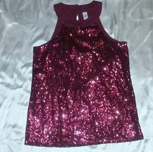 Maroon sequin top with a keyhole back
